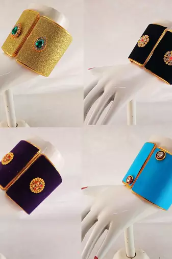 Free size brass 4 multi color kundan stud bracelet combo