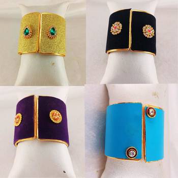 Free size brass 4 multi color kundan stud bracelet combo 3