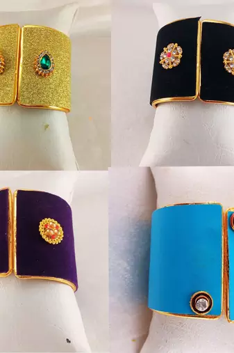 Free size brass 4 multi color kundan stud bracelet combo
