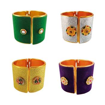 Free size brass 4 multi color kundan stud bracelet combo 1