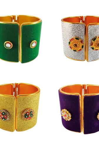 Free size brass 4 multi color kundan stud bracelet combo
