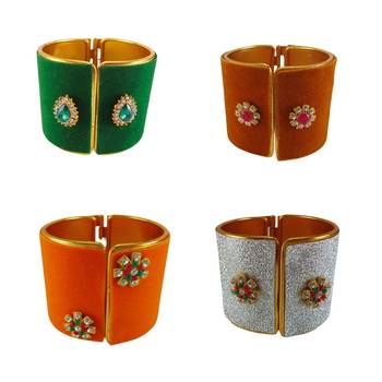 Free size brass 4 multi color kundan stud bracelet combo 1