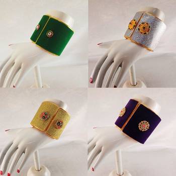 Free size brass 4 multi color kundan stud bracelet combo 2