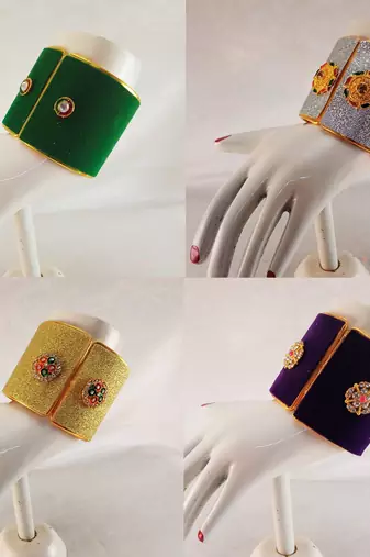 Free size brass 4 multi color kundan stud bracelet combo