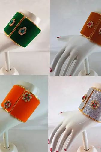 Free size brass 4 multi color kundan stud bracelet combo