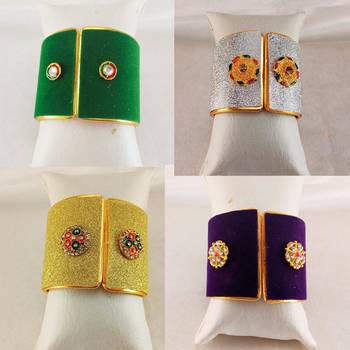 Free size brass 4 multi color kundan stud bracelet combo 3
