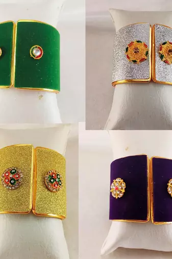Free size brass 4 multi color kundan stud bracelet combo