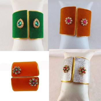 Free size brass 4 multi color kundan stud bracelet combo 3