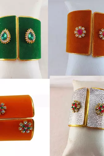 Free size brass 4 multi color kundan stud bracelet combo