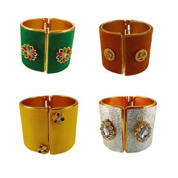 Free size brass 4 multi color kundan stud bracelet combo 1