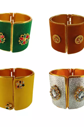 Free size brass 4 multi color kundan stud bracelet combo