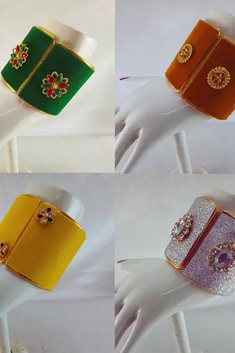 Free size brass 4 multi color kundan stud bracelet combo