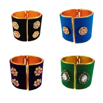 Free size brass 4 multi color kundan stud bracelet combo 1