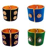 Free size brass 4 multi color kundan stud bracelet combo