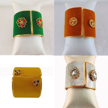 Free size brass 4 multi color kundan stud bracelet combo 3