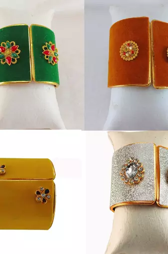 Free size brass 4 multi color kundan stud bracelet combo