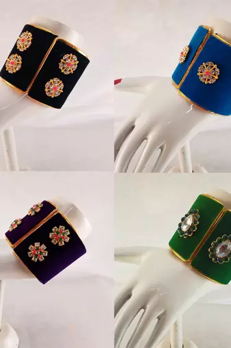 Free size brass 4 multi color kundan stud bracelet combo
