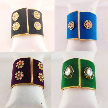 Free size brass 4 multi color kundan stud bracelet combo 3