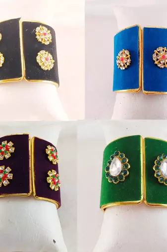 Free size brass 4 multi color kundan stud bracelet combo