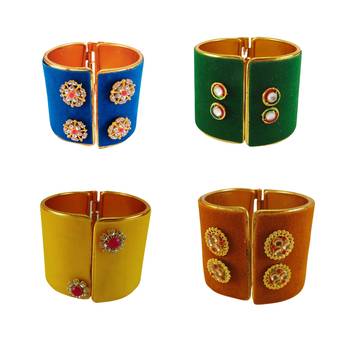 Free size brass 4 multi color kundan stud bracelet combo 1