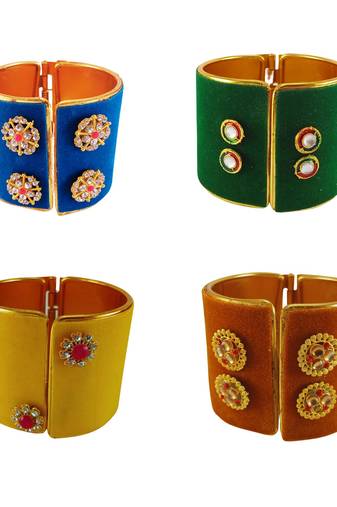 Free size brass 4 multi color kundan stud bracelet combo