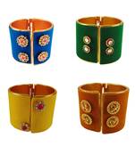 Free size brass 4 multi color kundan stud bracelet combo