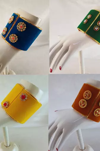 Free size brass 4 multi color kundan stud bracelet combo