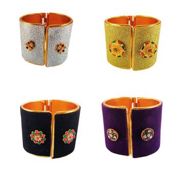 Free size brass 4 multi color kundan stud bracelet combo 1