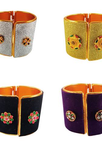 Free size brass 4 multi color kundan stud bracelet combo