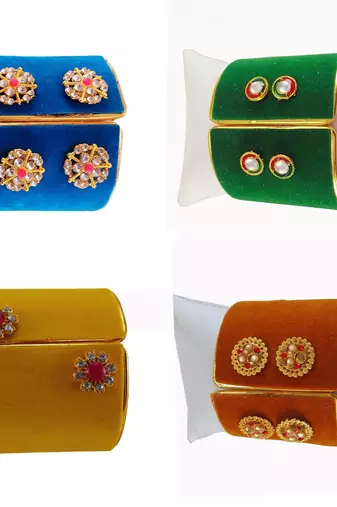 Free size brass 4 multi color kundan stud bracelet combo