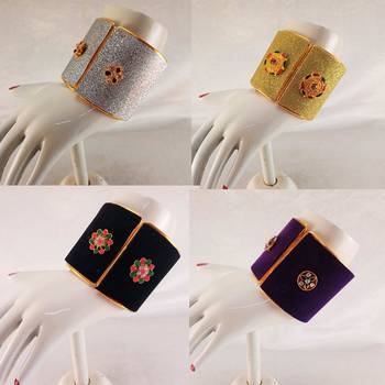 Free size brass 4 multi color kundan stud bracelet combo 2