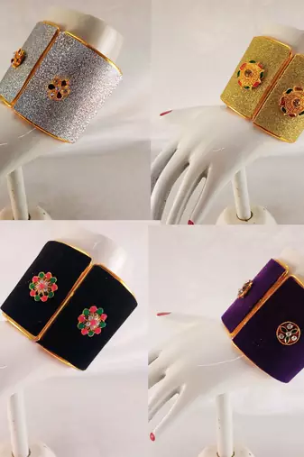 Free size brass 4 multi color kundan stud bracelet combo
