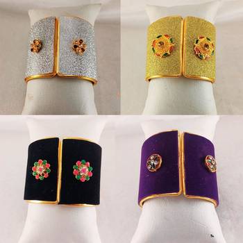 Free size brass 4 multi color kundan stud bracelet combo 3