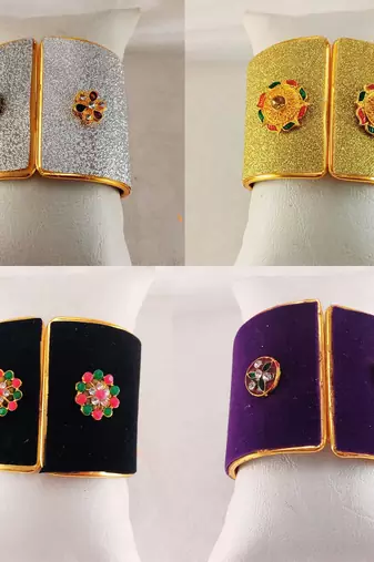 Free size brass 4 multi color kundan stud bracelet combo