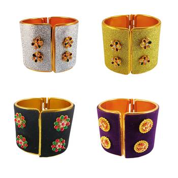 Free size brass 4 multi color kundan stud bracelet combo 1