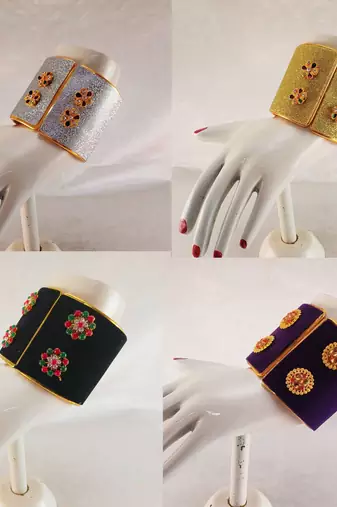 Free size brass 4 multi color kundan stud bracelet combo