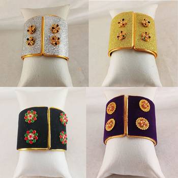 Free size brass 4 multi color kundan stud bracelet combo 3