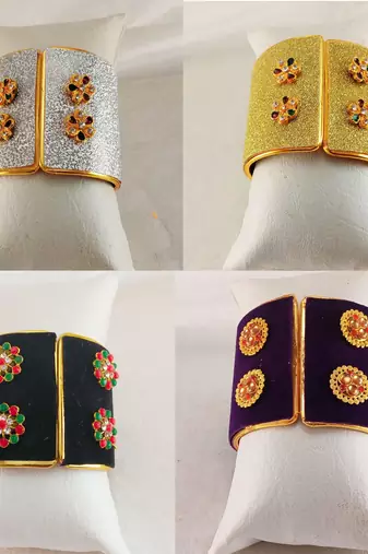 Free size brass 4 multi color kundan stud bracelet combo