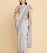 Grey chiffon embroidery party wear fancy saree