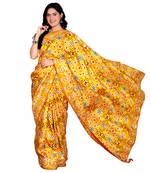 Yellow silk blend handwork saree