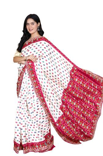 White silk blend zardosi work saree