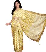 Yellow digital print silk blend handwok saree for women