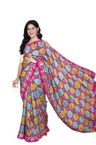 Multicolor uppada silk blend zardosl gota patti hand work saree for women