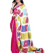 Multicolor bandhani ajrakh digital print silk blend saree
