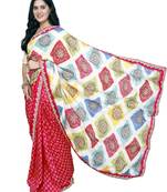 Multicolor bandhani printed silk blend saree for women