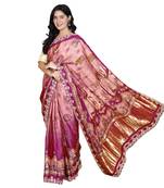 Yellow digital mughal print hand work silk blend saree for women