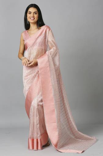 Light peach organza stone work party wear designer saree