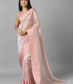 Light peach organza stone work party wear designer saree