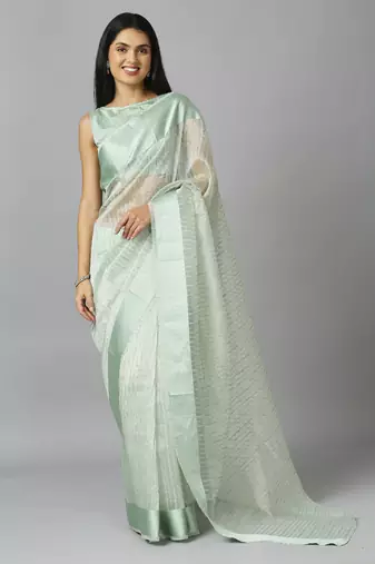 Sea green organza stone work party wear designer saree