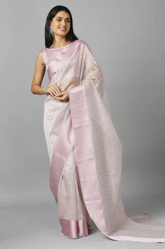 Baby pink organza stone work party wear designer saree